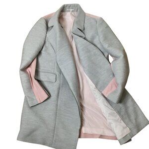 REBECCA MINKOFF Wool Colorblock Coat Blush Gray Zip Front M Modern Minimalist